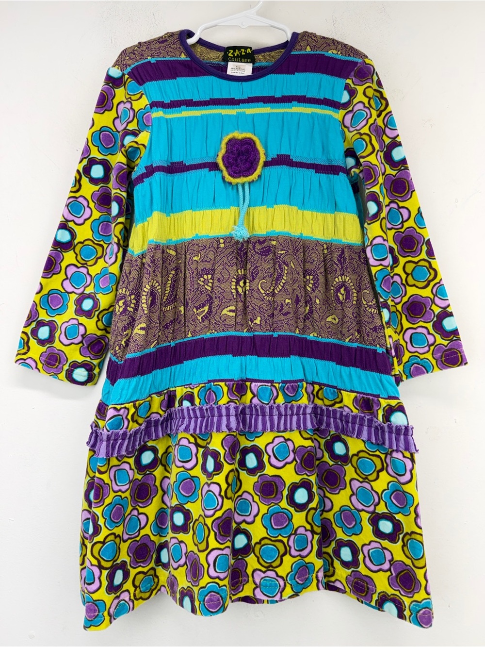 Zaza Couture size 5 Girls Multicolor Retro Floral Long Sleeve Tiered Dress